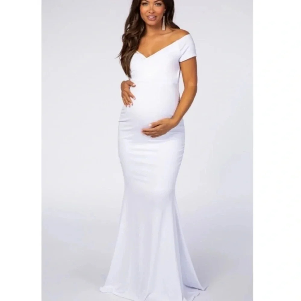 NEW*PinkBlush White Off Shoulder Wrap Mermaid Maxi‎